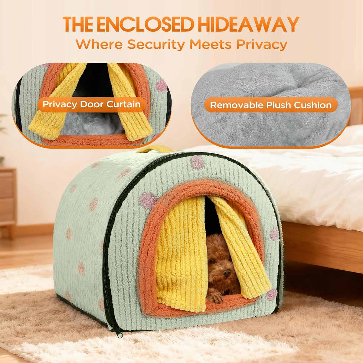 Dog House Indoor for Small Dogs & Cats, 2-in-1 Enclosed Dog Bed, Green M