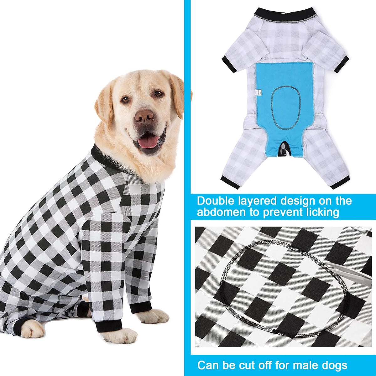 Dog Recovery Suit Full-Zipper After Post-Surgery Large Medium Dogs, Dog Bodysuit for Prevent Licking& Chewing Wounds Onesies Cone Alternative (Black, 5X-Large)