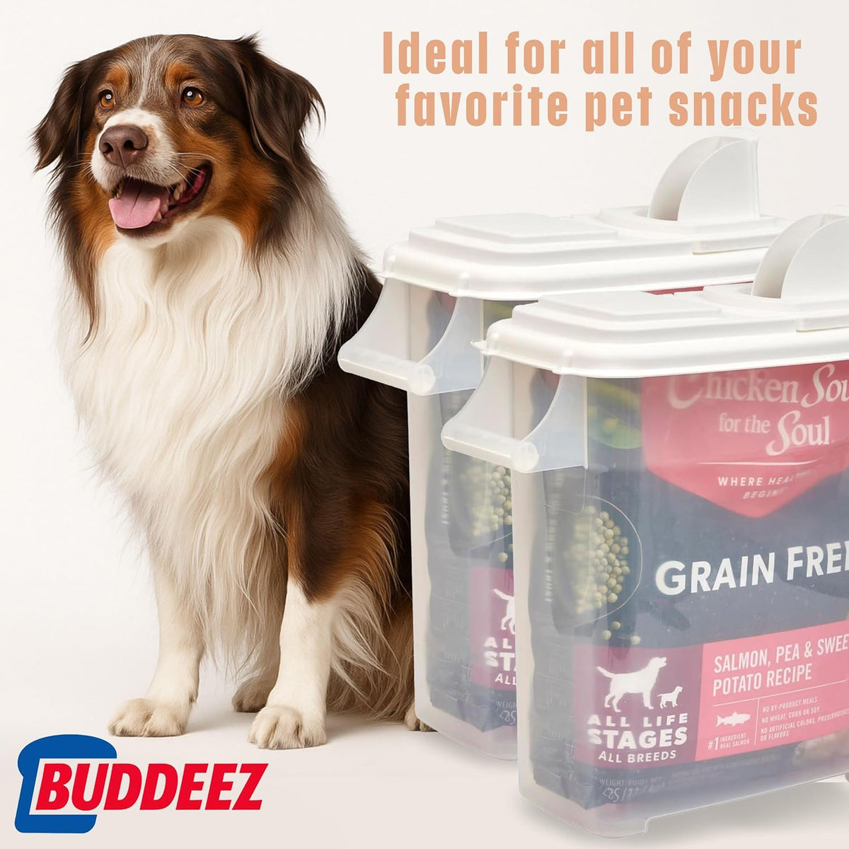 Buddeez Pet Food Storage Dispensers - Dog Food Storage Containers, Cat Food Containers, Bird Seed Containers w/Handle and Flip Lid, 8 Gallon(2 pack)