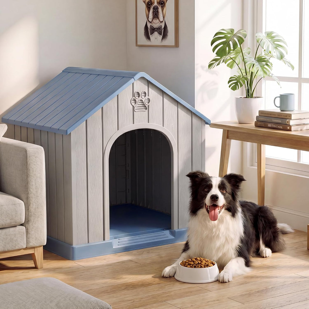 Fancyango Large Dog House for Medium to Large Dogs – Sturdy Plastic Waterproof Doghouse for Indoor/Outdoor Use with Air Vents and Elevated Floor Easy to Clean and Assemble (Blue, 36.2"L × 38"W × 38"H)