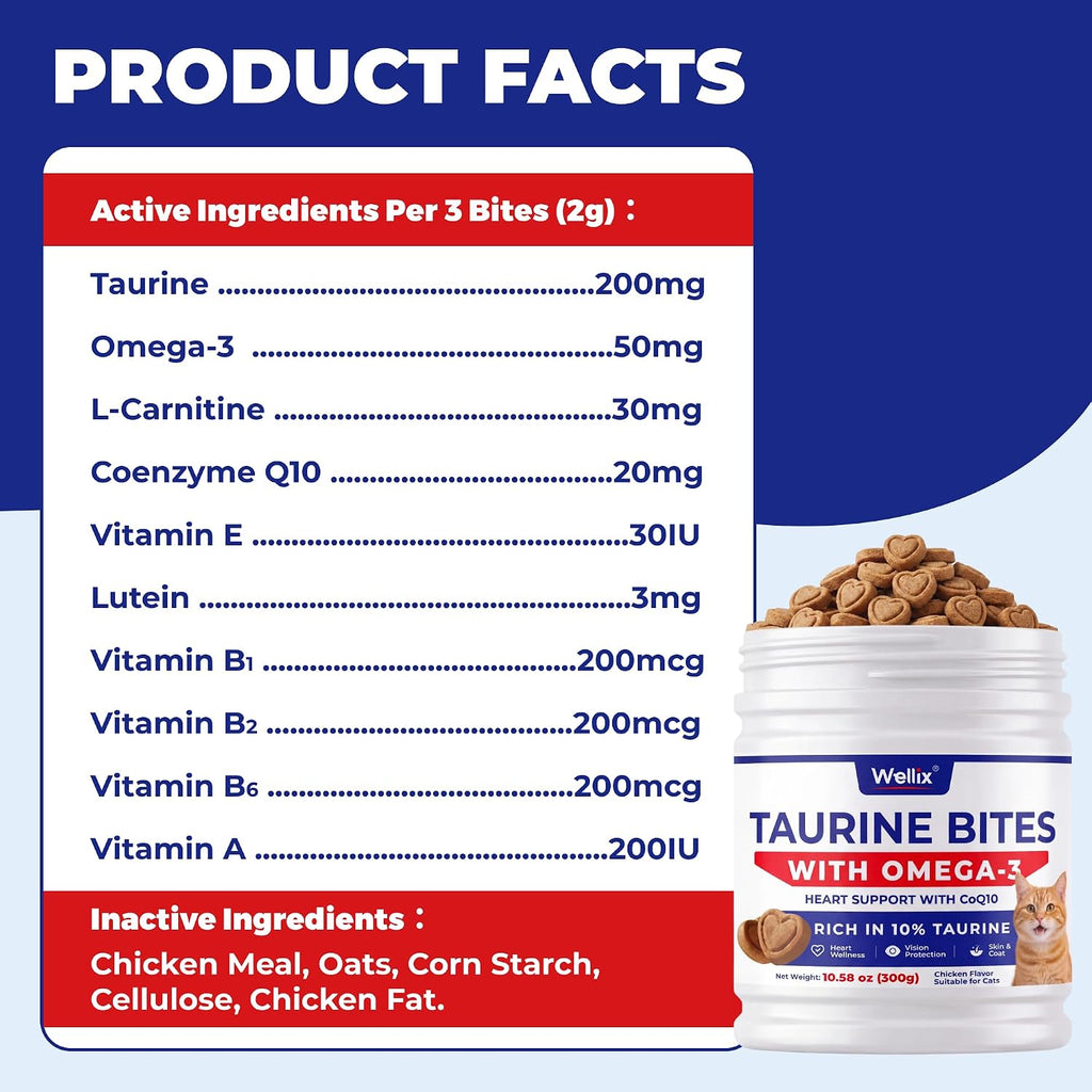 Wellix Taurine for Cats with Omega-3, CoQ10 for Heart & Eye Health 10.58 oz