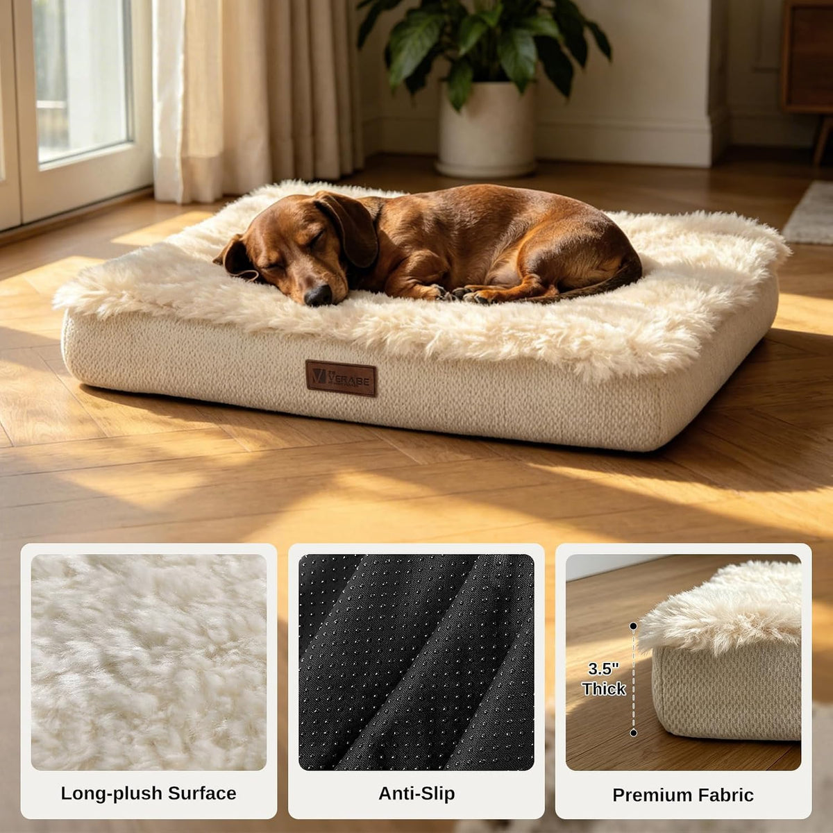 Orthopedic Dog Bed for Small Dogs, Egg Crate Foam, Non-Slip Bottom,Beige