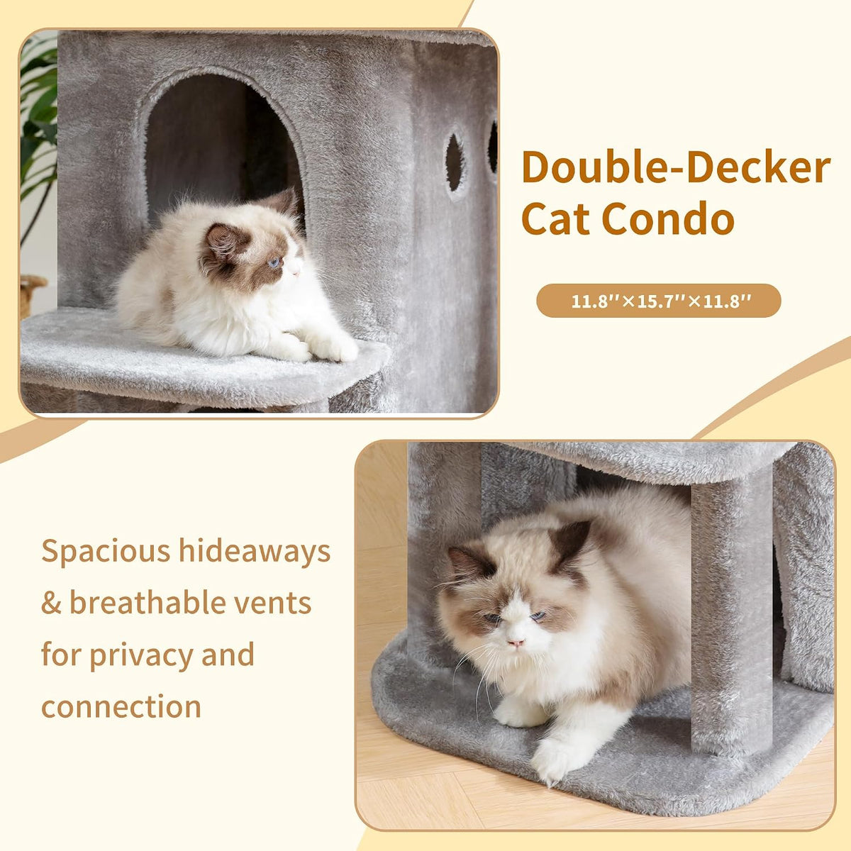 Heybly 26.3" Cat Tree for Large Cats with Big Perch & Dual Condos HCT204SW