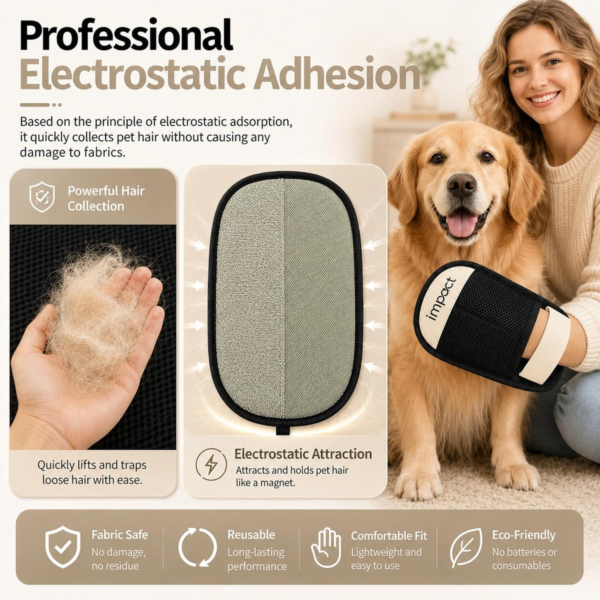 Pet Hair Removal Glove, Reusable Electrostatic Fur Remover for Dogs and Cats