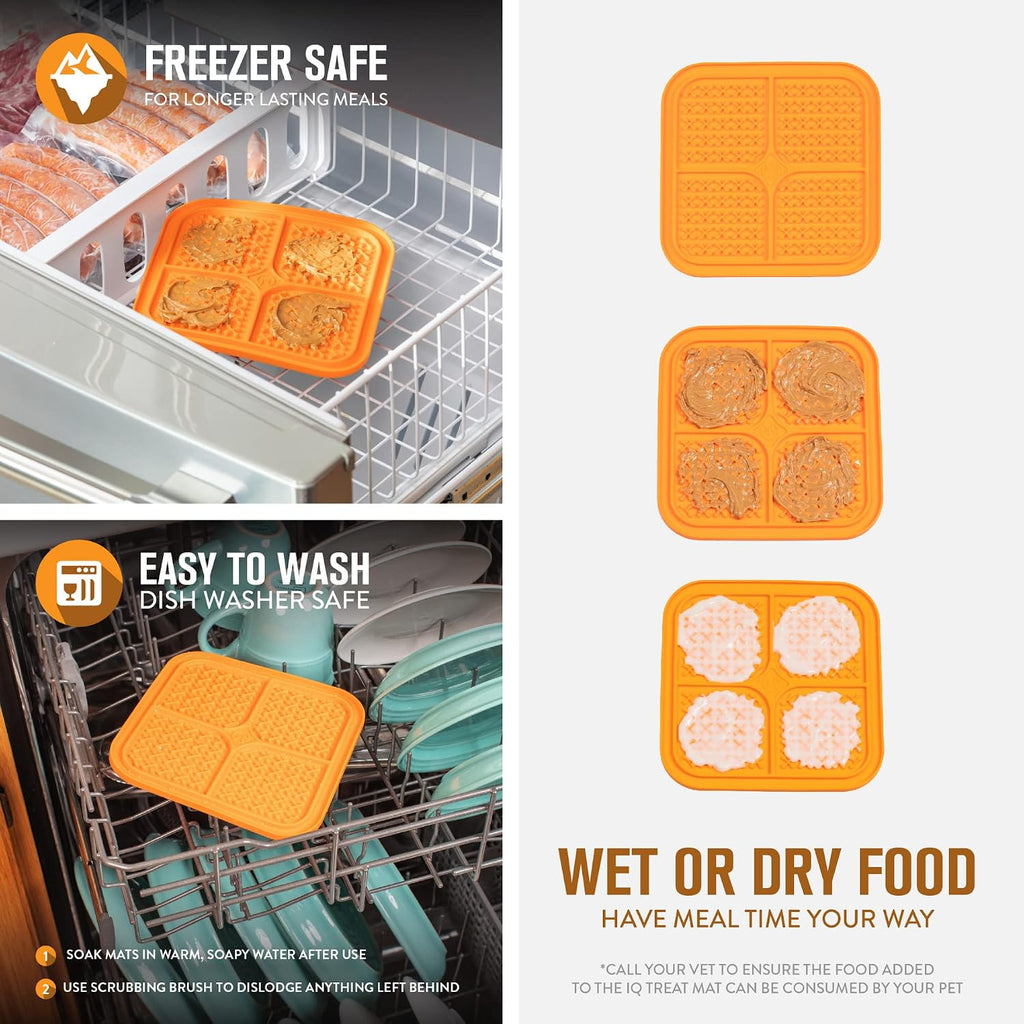 Hyper Pet IQ Treat Dog Slow Feeder & Cat Slow Feeder Used for Eating of Meals or Treats for Better Digestion (Enrichment lick mat Made in the USA - Large Orange Lick Pad Easy to Clean)