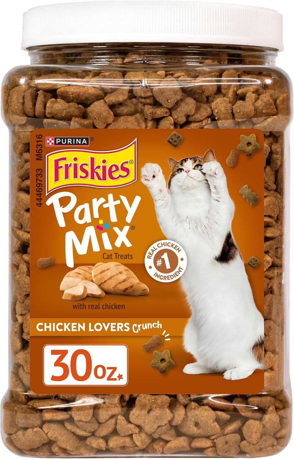 Friskies Purina Party Mix Chicken Lovers Crunch Cat Treats, 30 oz Canister
