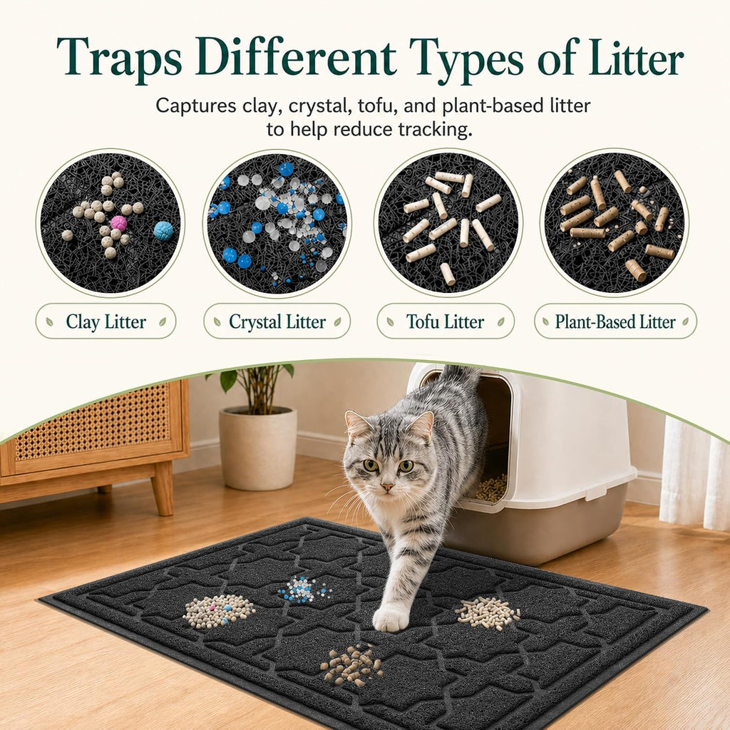 Yimobra Cat Litter Mat, Waterproof Litter Trap Mat, 35.4x23.6, Black | PVC Litter Box Mat with Non Slip Backing, Easy Clean Surface and Scatter Control Design for Cleaner Floors