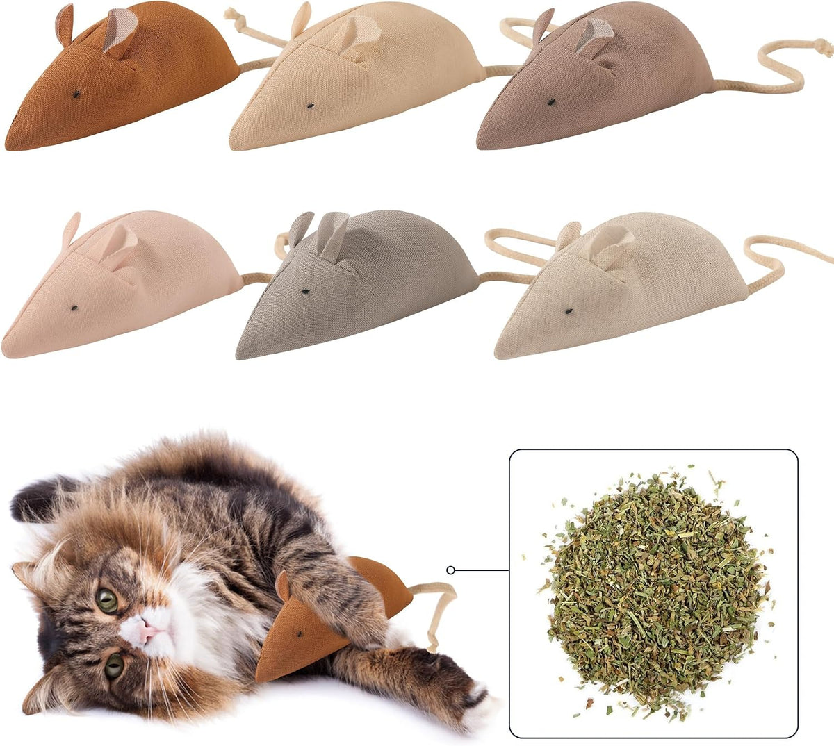 Big Mouse Cat Toys with Catnip, 6 Pcs Large 5inch Size Mice for Indoor Cats