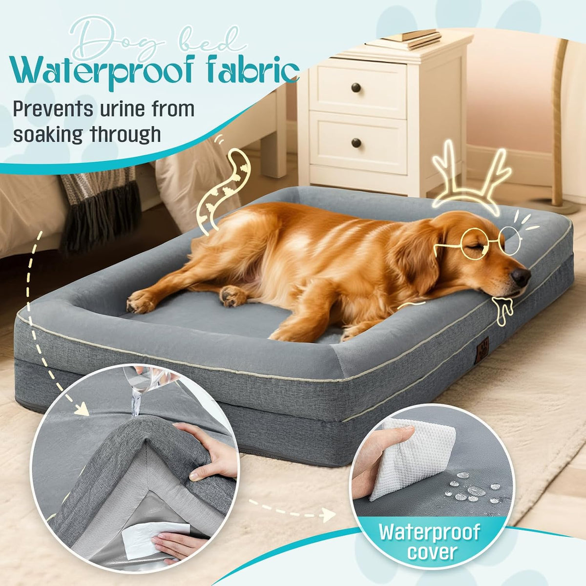 Dog Bed Orthopedic Waterproof Memory Foam XL Non-Slip Washable Couch