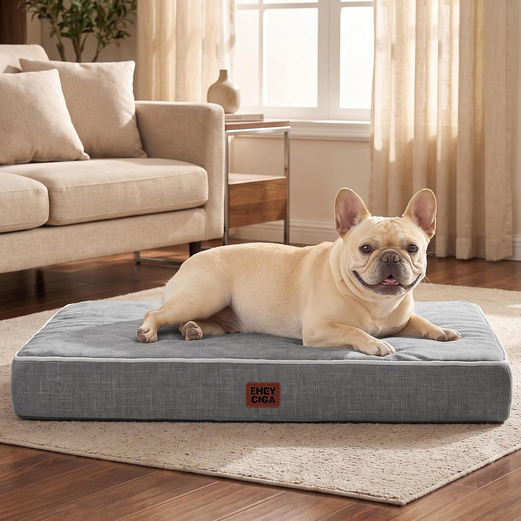 EHEYCIGA Medium Memory Foam Dog Crate Bed Washable, 30x20Inch, Grey