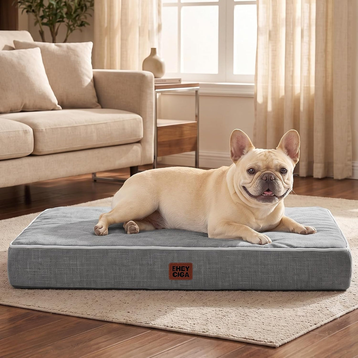 EHEYCIGA Medium Memory Foam Dog Crate Bed Washable, 30x20Inch, Grey