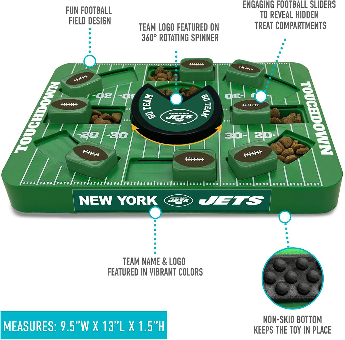 Pets First NFL New York Jets Large Puzzle Toy for Dogs, Slow Feeder Board for Pets, New Bigger Size, Interactive Doggie Treat Toy