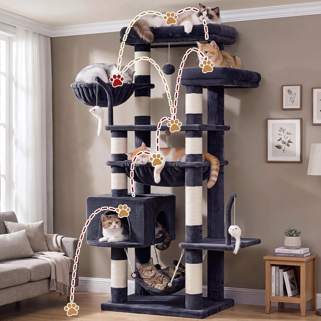 Gitelsnour Cat Tree, 63'' Cat Tower for Large Cats, Big Hammock GCT020G