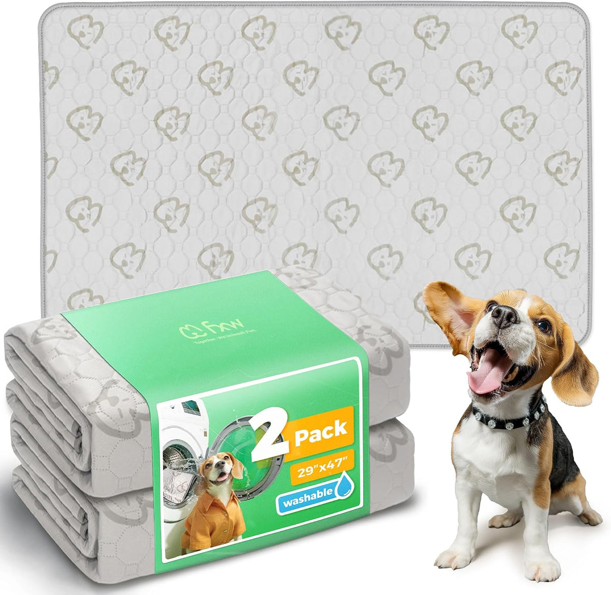 FXW Washable Pee Pads for Dogs, Super Absorbent, 29" x 47", 2 Packs | Machine washable, Non-slip backing