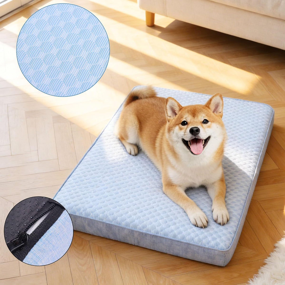 Cooling Dog Beds for Dogs, Orthopedic Memory Foam Dog Bed，Washable Pet Beds for Crate with Faux Fur Cover, Waterproof Lining (Blue, XX-Large: 50" x 34" x 5")