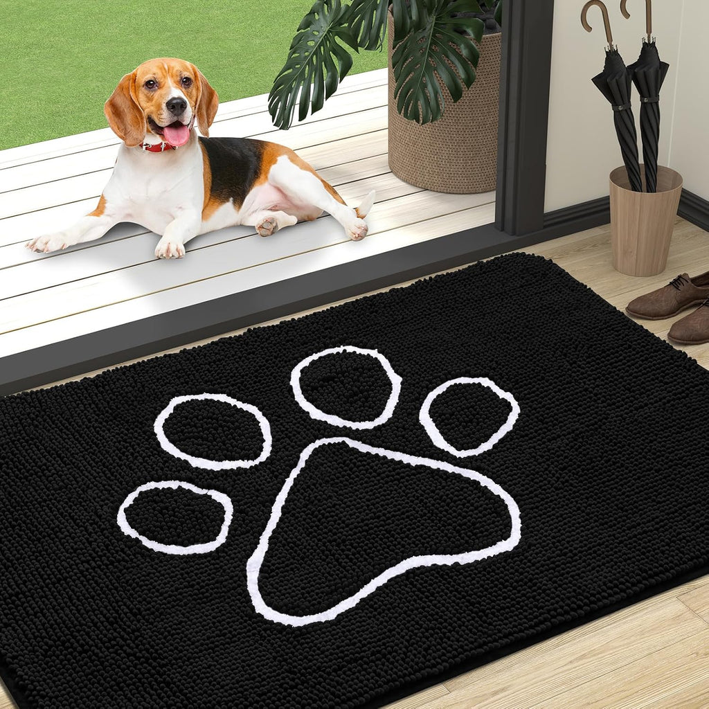 OLANLY Dog Door Mat for Muddy Paws 47x32, Paw Print Design Chenille Mud Mat