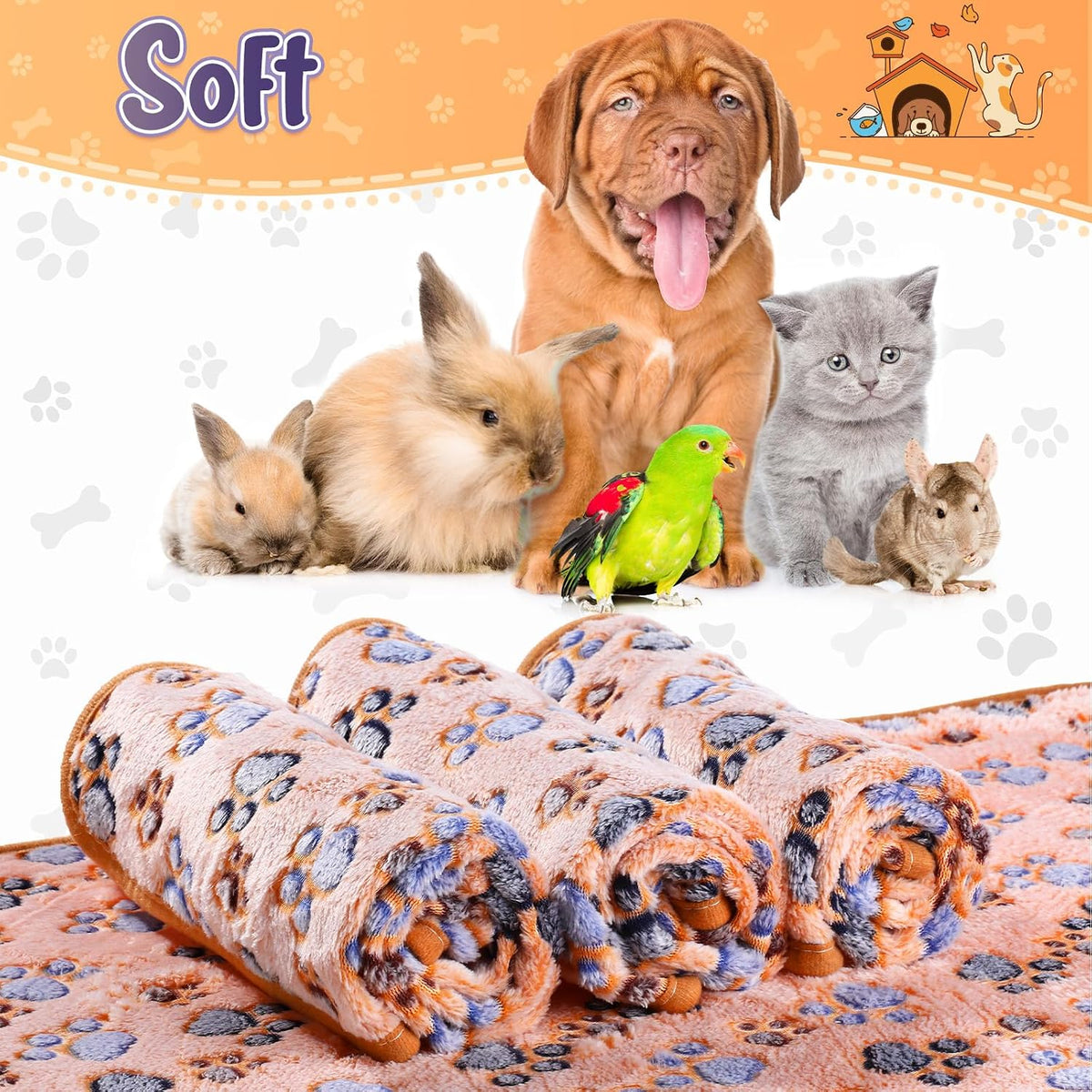 Tatuo 4 Pcs Fleece Dog Blankets for Puppy Cat, Coffee, 30 x 20.5 in, Paw