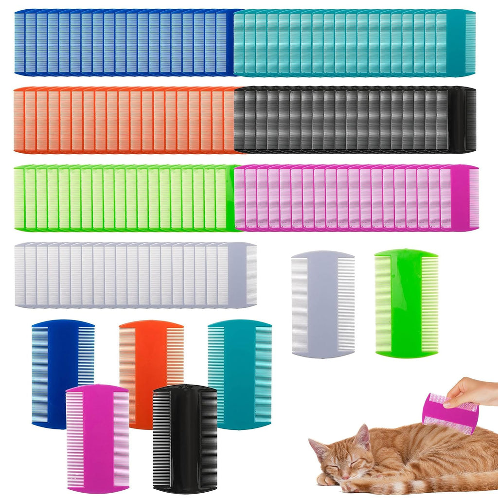 140 Pcs Flea and Tick Grooming Tool Bulk- Double Sided Comb for Cats Dogs Lice and Tick Comb for Small Pets, Kittens and Puppies (7 Colors)
