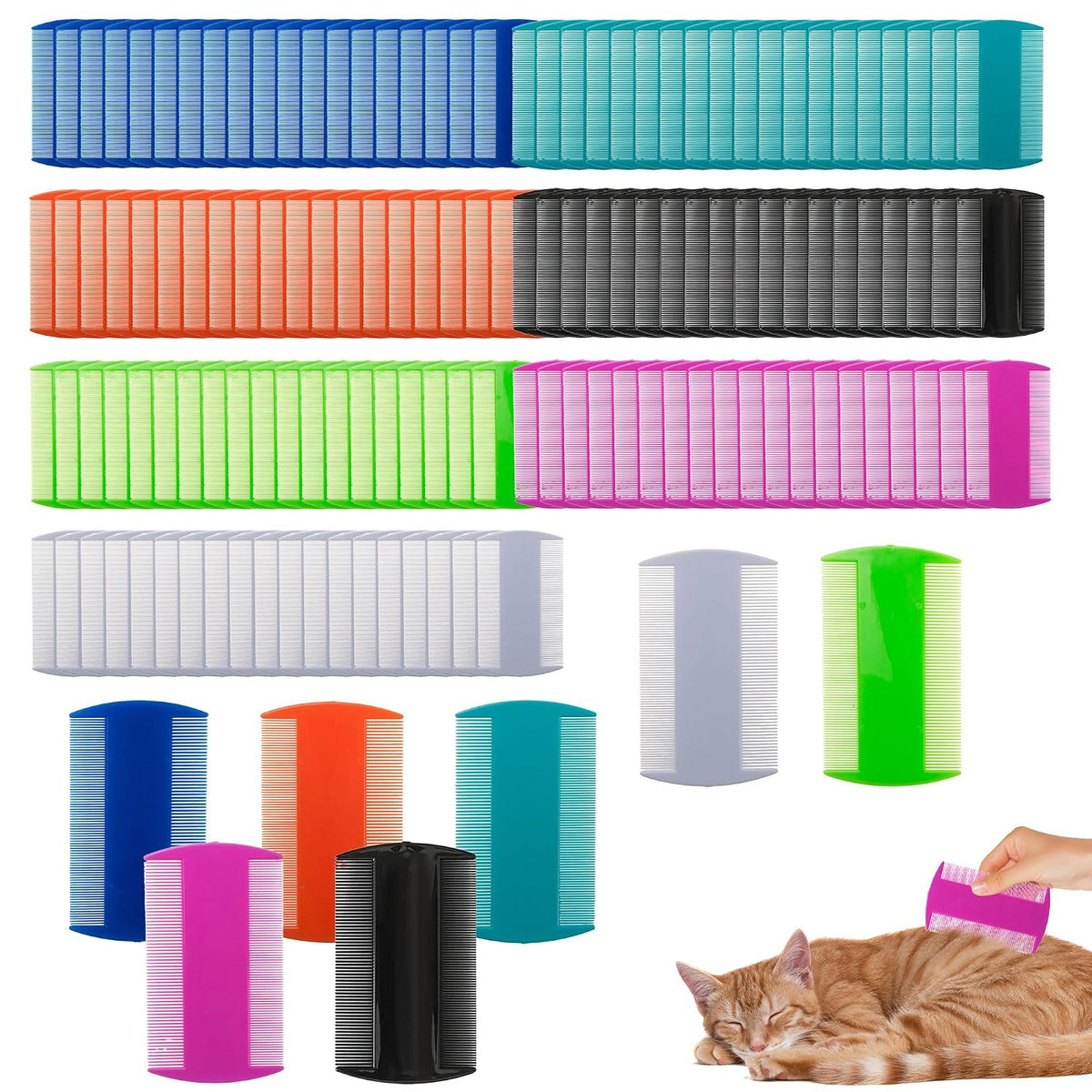 140 Pcs Flea and Tick Grooming Tool Bulk- Double Sided Comb for Cats Dogs Lice and Tick Comb for Small Pets, Kittens and Puppies (7 Colors)