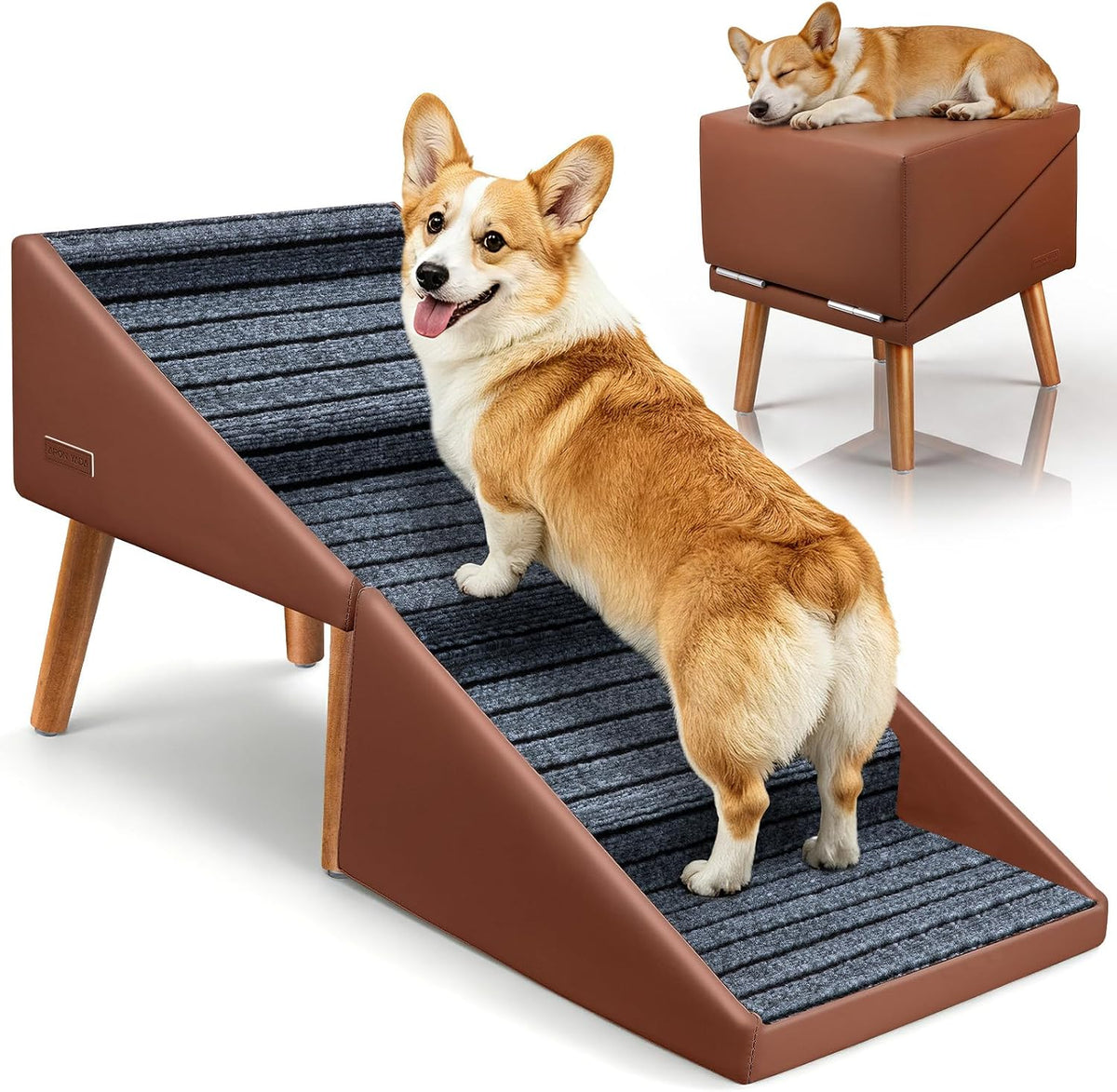 Dog Stairs for Small Dogs,17" H 4‑Step Non‑Slip Dog Ramp for Couch Low Bed