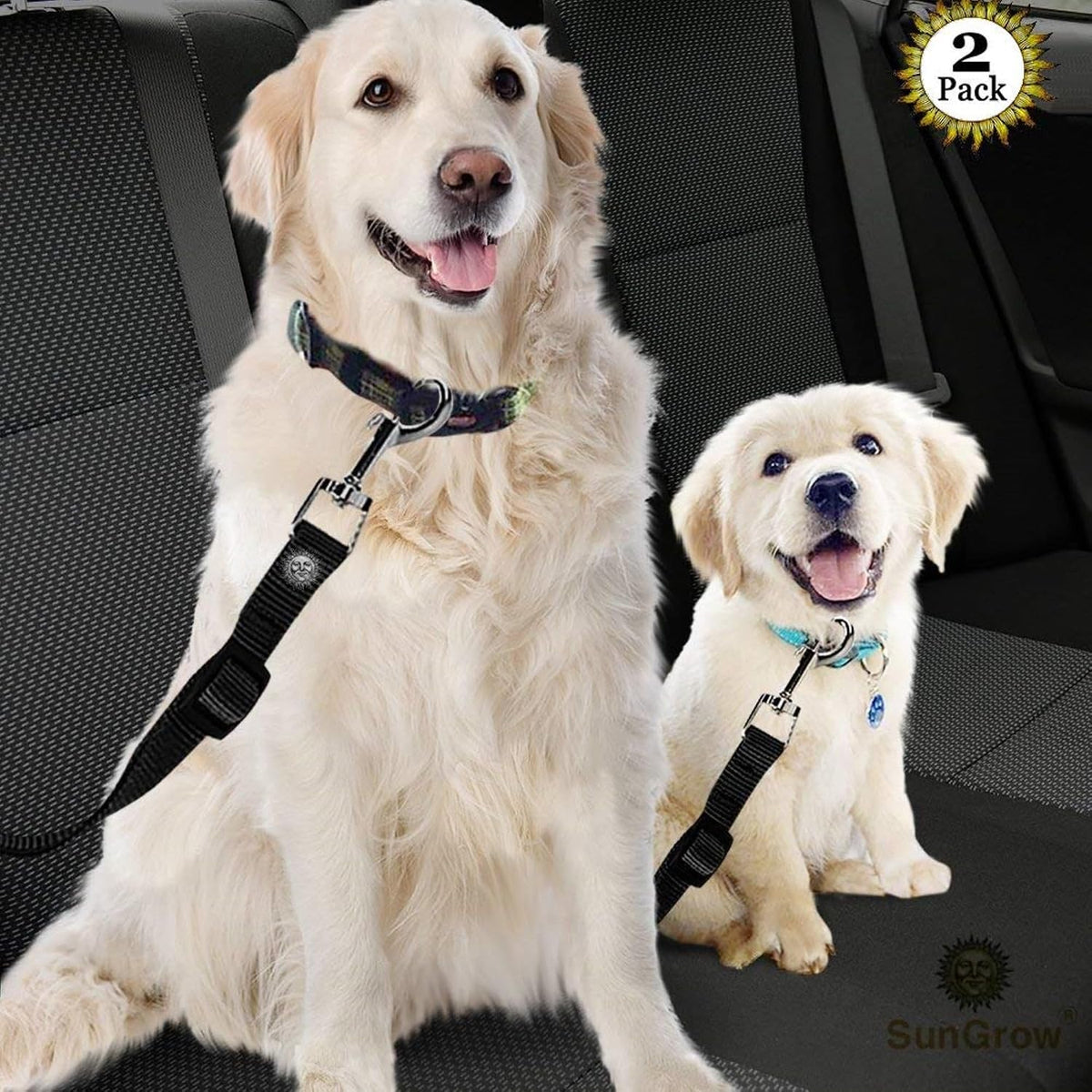 SunGrow Dog Seat Belt for Car, Adjustable Nylon Pet Seatbelt, Supports All Cars, Dog Car Leash Seat Belt, Seatbelt for Dogs, Cats & Ferrets Travel Harness