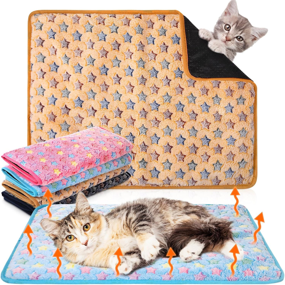 4 Pack Self Heating Cat Pad Self Warming Dog Mat, Small Star, 16 x 20 Inch