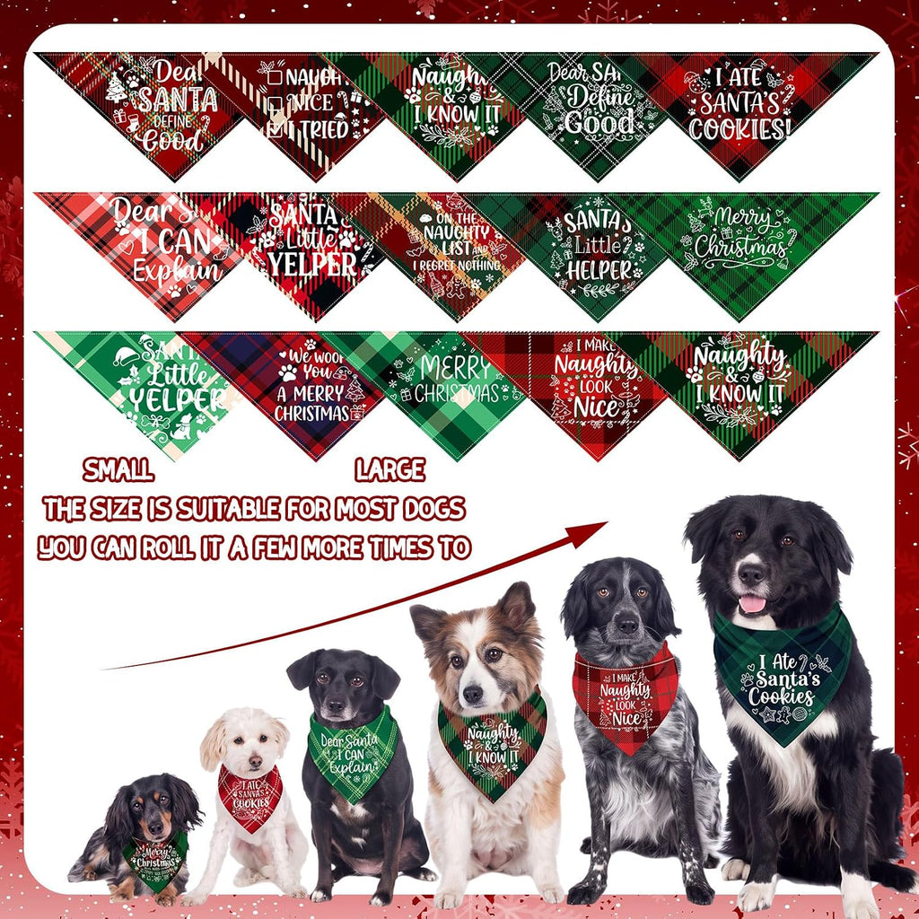 Huhumy 100 Pcs Christmas Plaid Dog Bandanas Bulk Plaid Bandanas for Dogs
