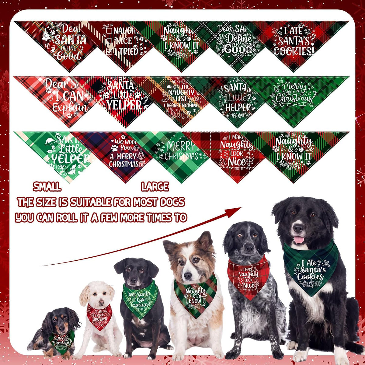 Huhumy 100 Pcs Christmas Plaid Dog Bandanas Bulk Plaid Bandanas for Dogs