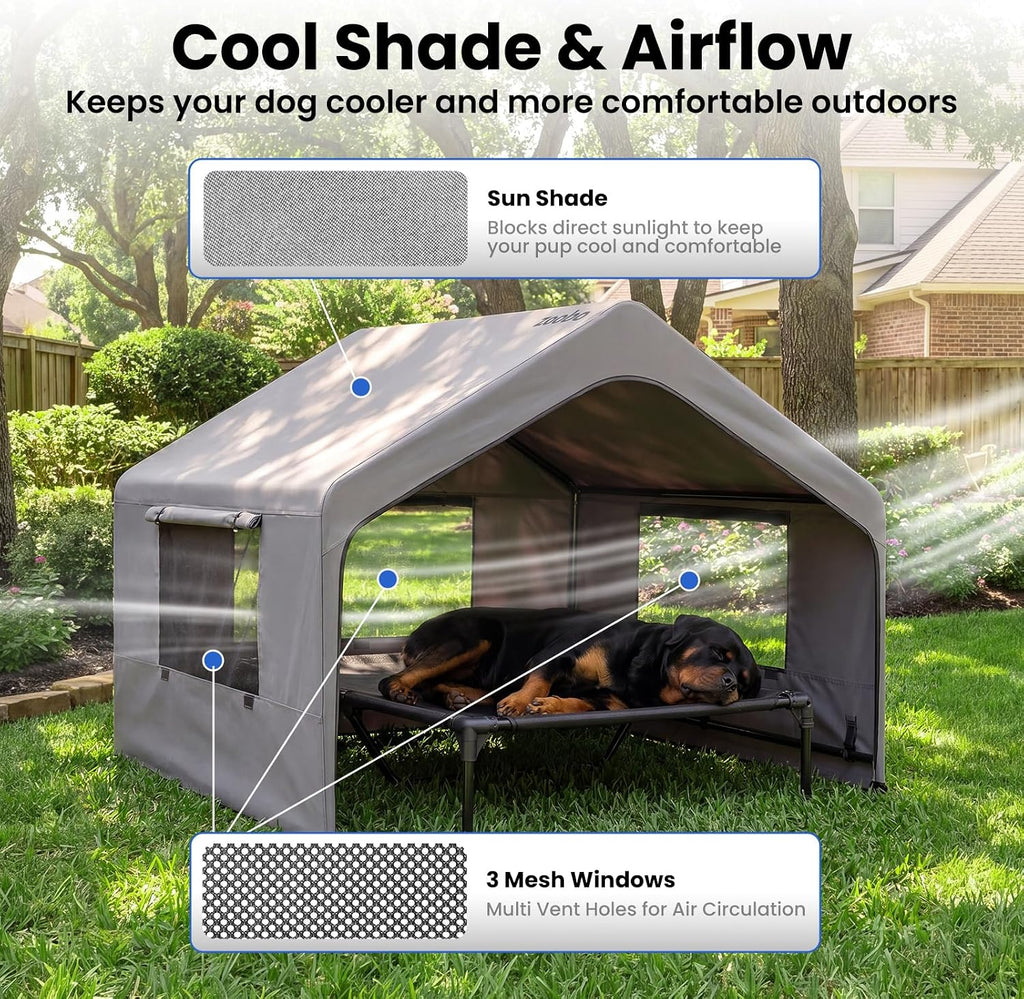Zooba Extra Large Dog Shade with Elevated Bed, Outdoor Dog House Waterproof