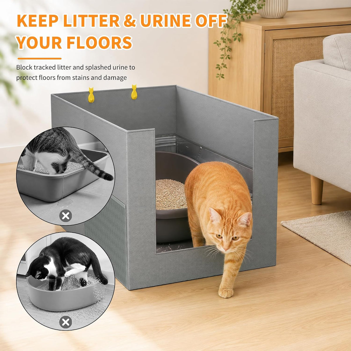 Litter Box Shield with Front Barrier, Cat Litter Box Enclosure Splash Guard