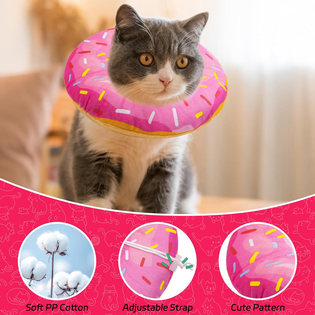 Seyezo Cat Cone Collar Soft, Adjustable Cat Recovery Collars Spay Cones to Stop Licking, Cute Donut E Collar After Surgery, Anti-Lick Recovery Elizabethan Collar for Kittens (Donut Pink, Small)