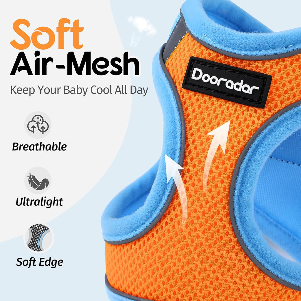 Dooradar Cat Harness and Leash Set, Easy-on Vest, Orange & Blue
