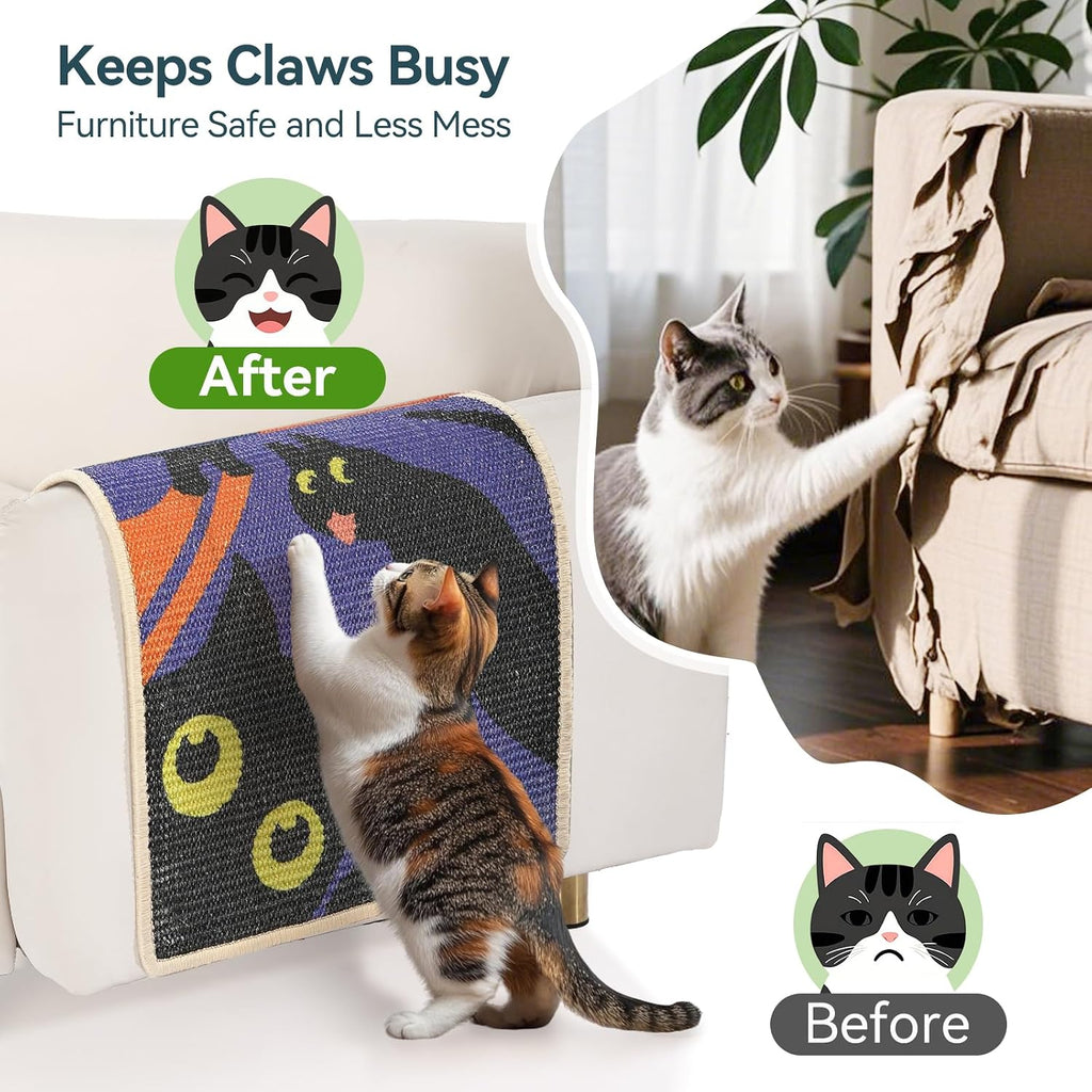 3-in-1 Sisal Cat Scratcher Mat with Sticker Tape Floor & Wall Scratch Pad