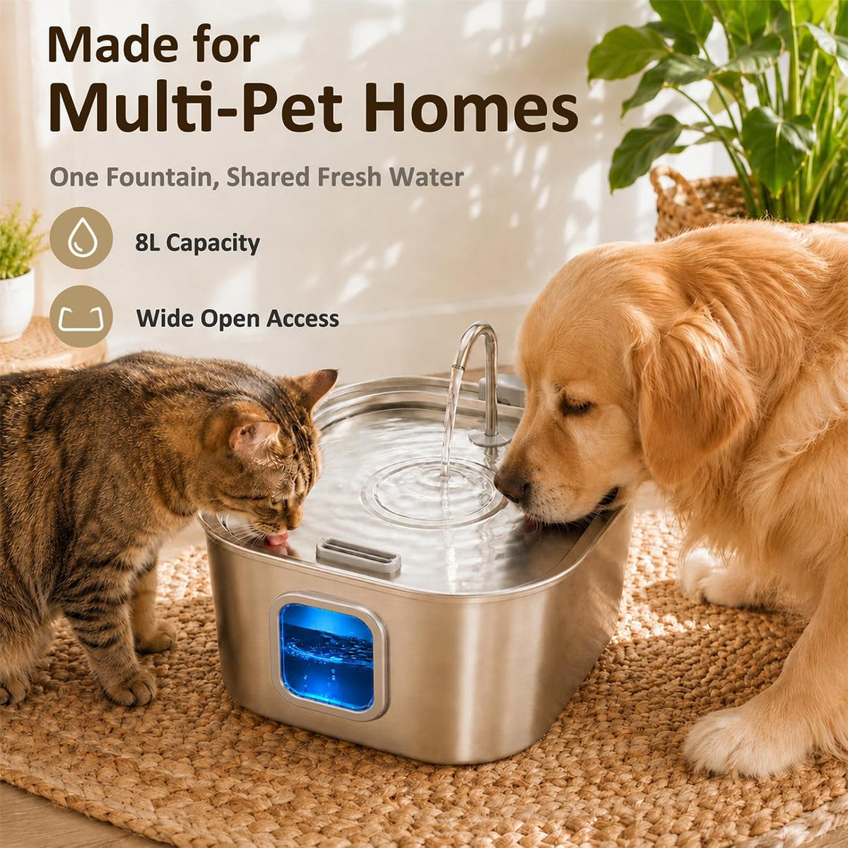 Dog Water Fountain for Large Dogs, 8L/270oz Stainless Steel Dog Bowl
