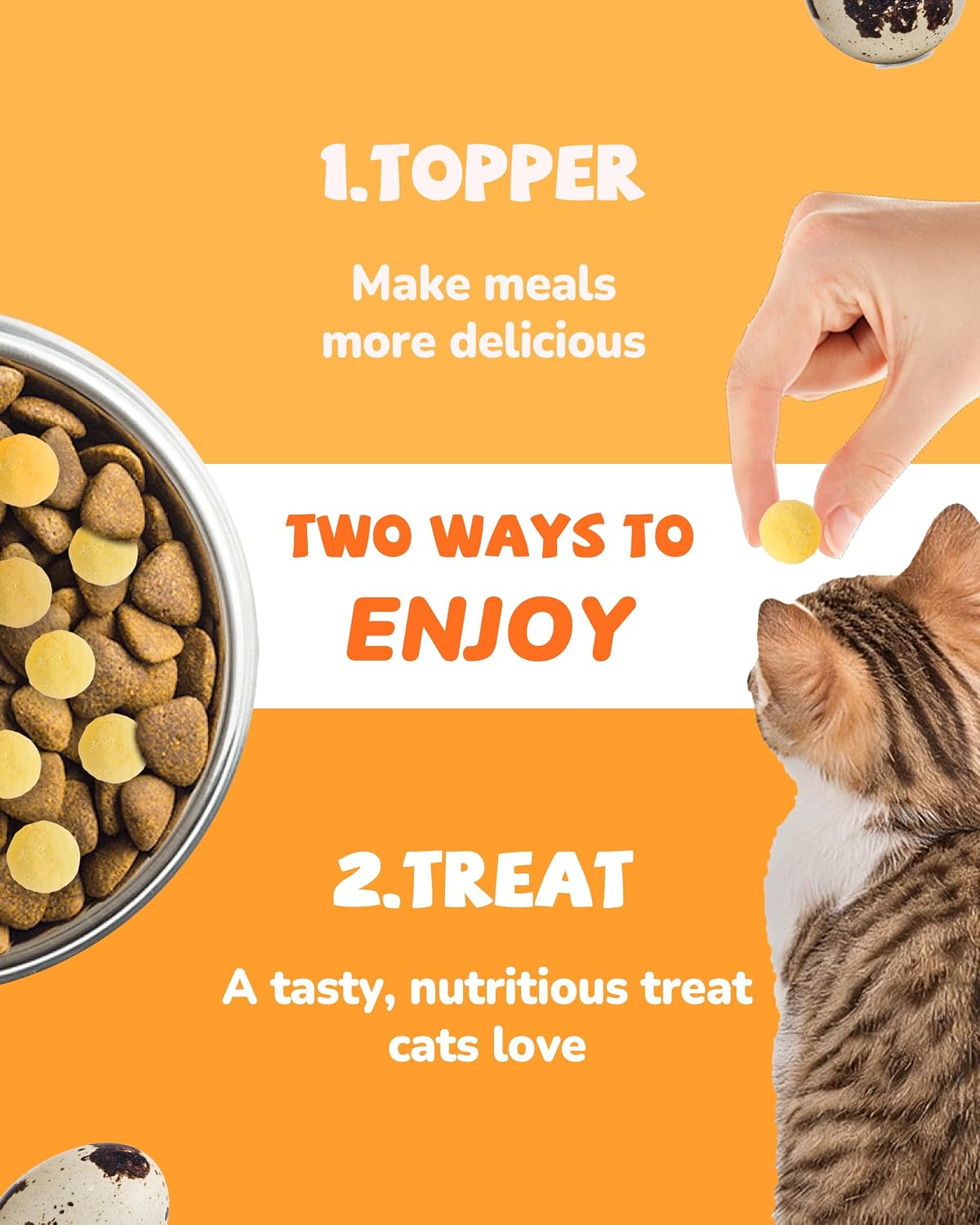 PAWUP Freeze Dried Cat & Dog Treats, Natural Quail Egg Yolk, Single Ingredient, High-Protein Pet Snacks for Skin & Coat Health, No Artificial Additives, 9.2 oz