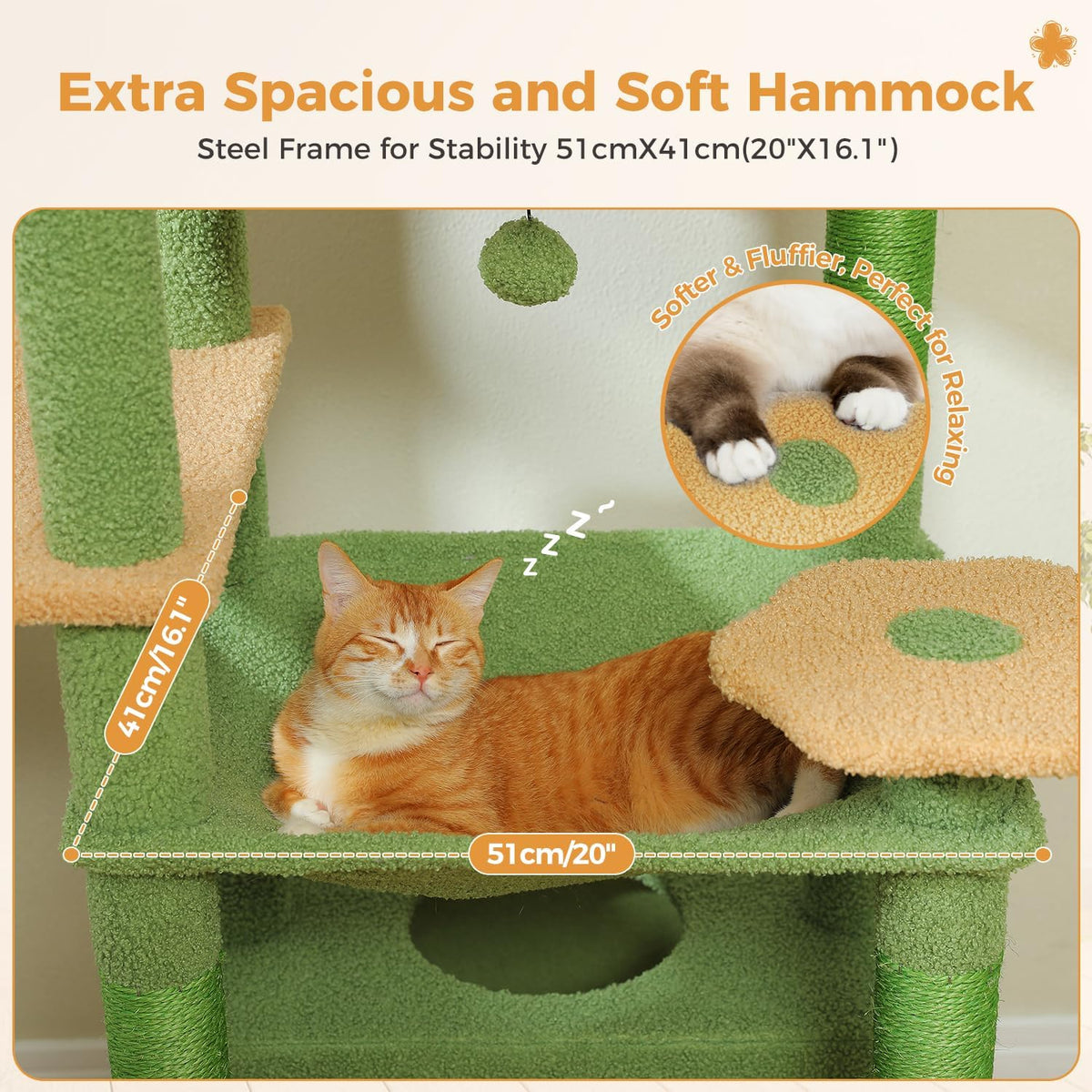 PAWZ Road 72" Cactus Cat Tree Tall Tower with Hammock&Condo for Large Cats