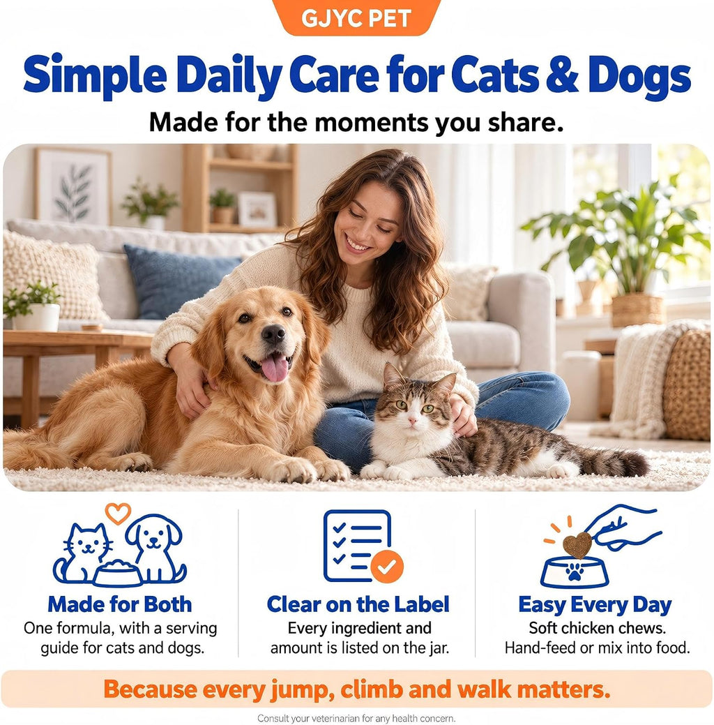 Glucosamine for Cats & Dogs - Hip & Joint Supplement Soft Chews with Chondroitin, MSM, Green-Lipped Mussel & Hyaluronic Acid - Mobility Support for Senior Pets, Chicken Flavor, 60 Count