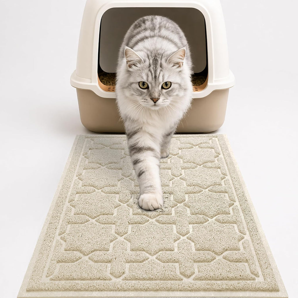 Yimobra Cat Litter Mat, Waterproof Litter Trapping Mat, 24x20, Beige | PVC Litter Box Mat with Non Slip Backing, Easy Clean Surface and Scatter Control Design for Cleaner Floors