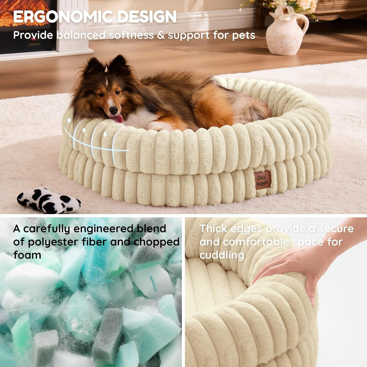 ChiXnuggle Orthopedic Dog Bed, Washable Cover, Faux Fur Bolster Pet Couch