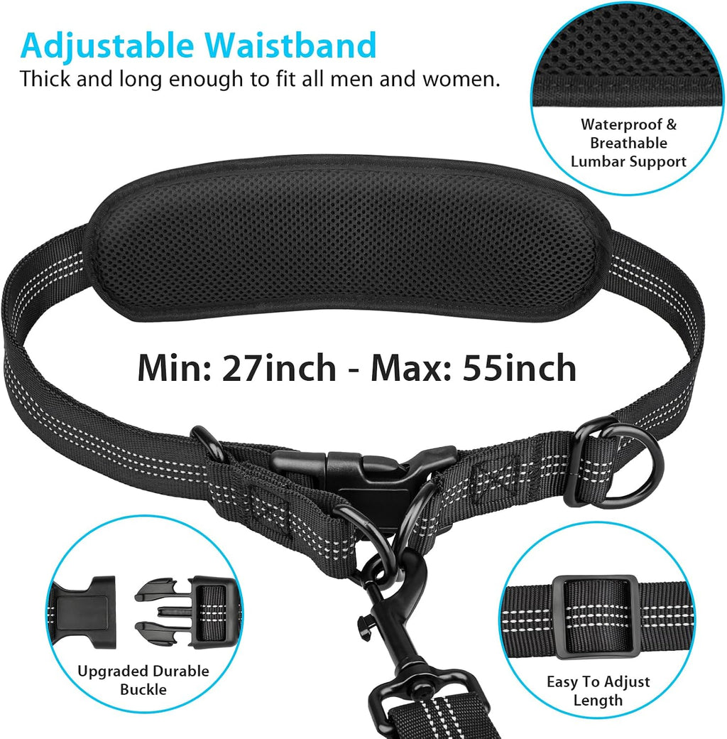 Uppetly Hands Free Dog Running Leash with Adjustable Waist Belt, Dual Handle Elastic Bungees Retractable Rope for Small and Medium Dogs, Reflective Stitches for Walking Hiking Biking (Medium, 8-25lb)