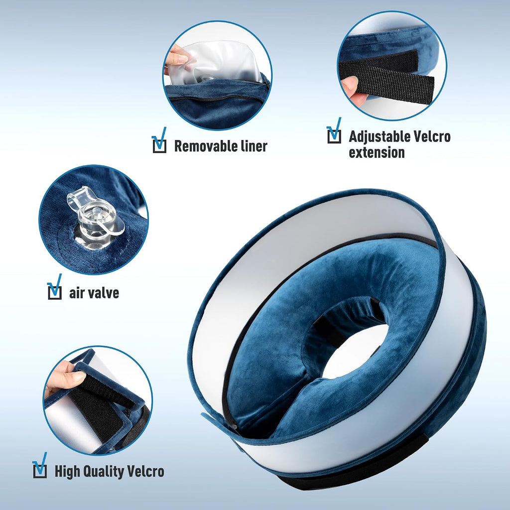 Inflatable Dog Cone, Soft Dog Cone Collar After Surgery for Alternative with Enhanced Anti-Licking Guard Shield Adjustable Detachable Cone Collar, Elizabethan Collar (S, Blue)