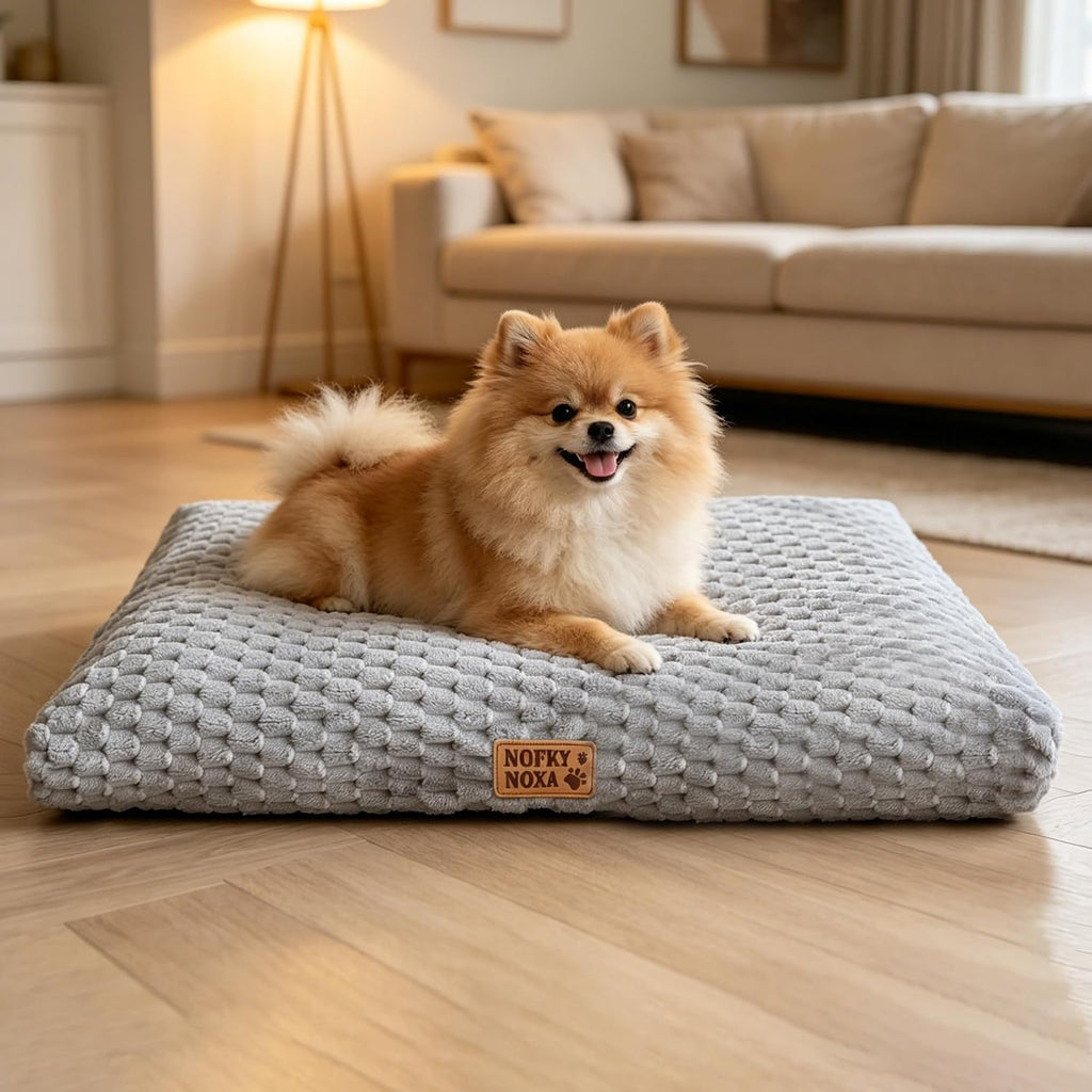 Dog Bed for Small Dogs Up to 30 lbs, 23" x 18"Plush Corduroy Pet Bed with Non-Slip Bottom, Washable Puppy Bed for Crate, Sofa or Travel (Grey)