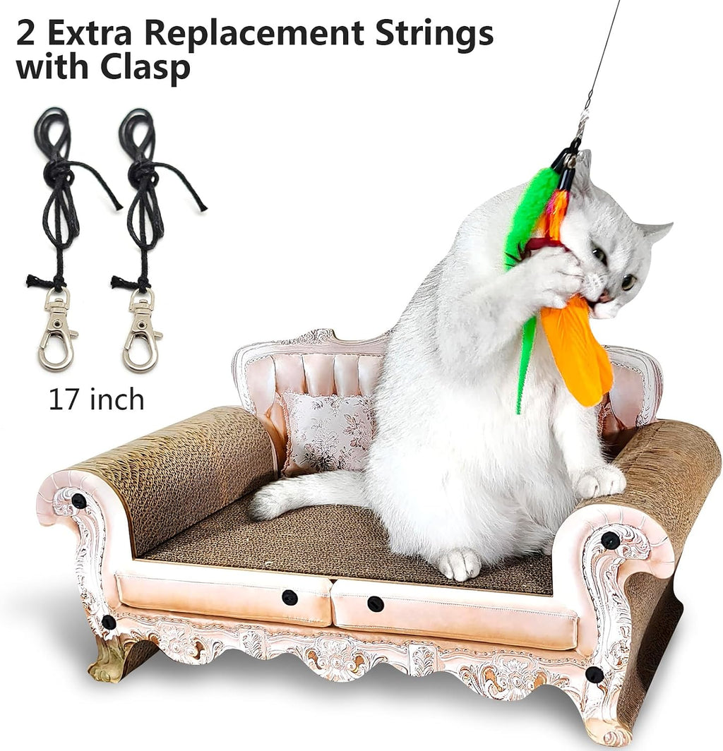 miwoowim Interactive Cat Wand Toy Set, 2 Telescopic Rods & 11 Attachments | Teaser refills for indoor cats,2 retractable fishing poles with worm,bird & feather toys replacement. Durable cat string toy