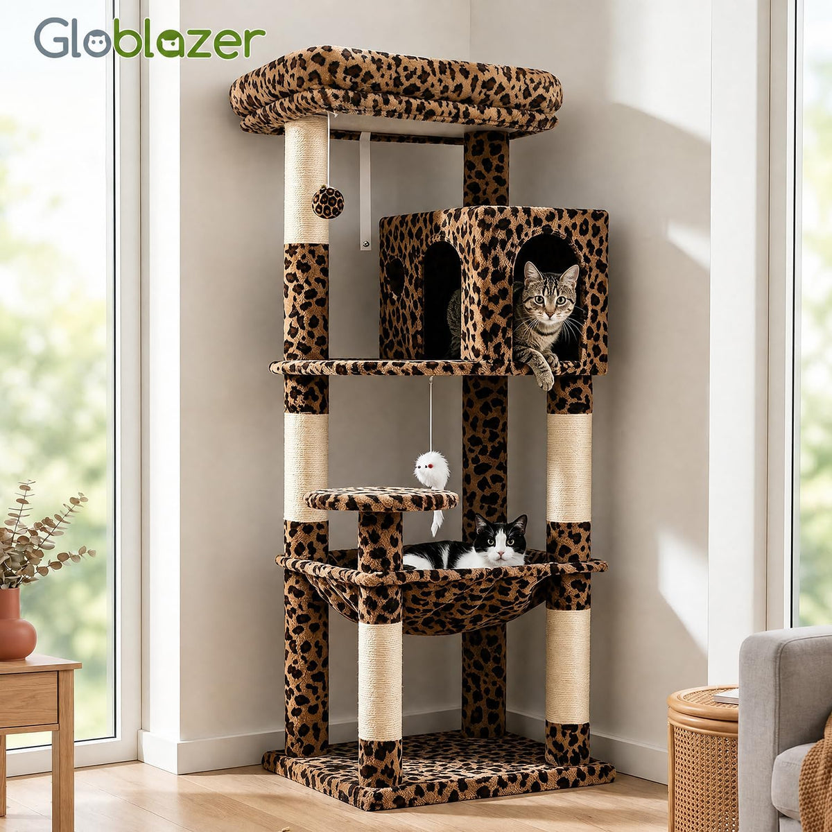 Globlazer Leopard Cat Tree Tower with Scratching Post for Indoor Cats, F53