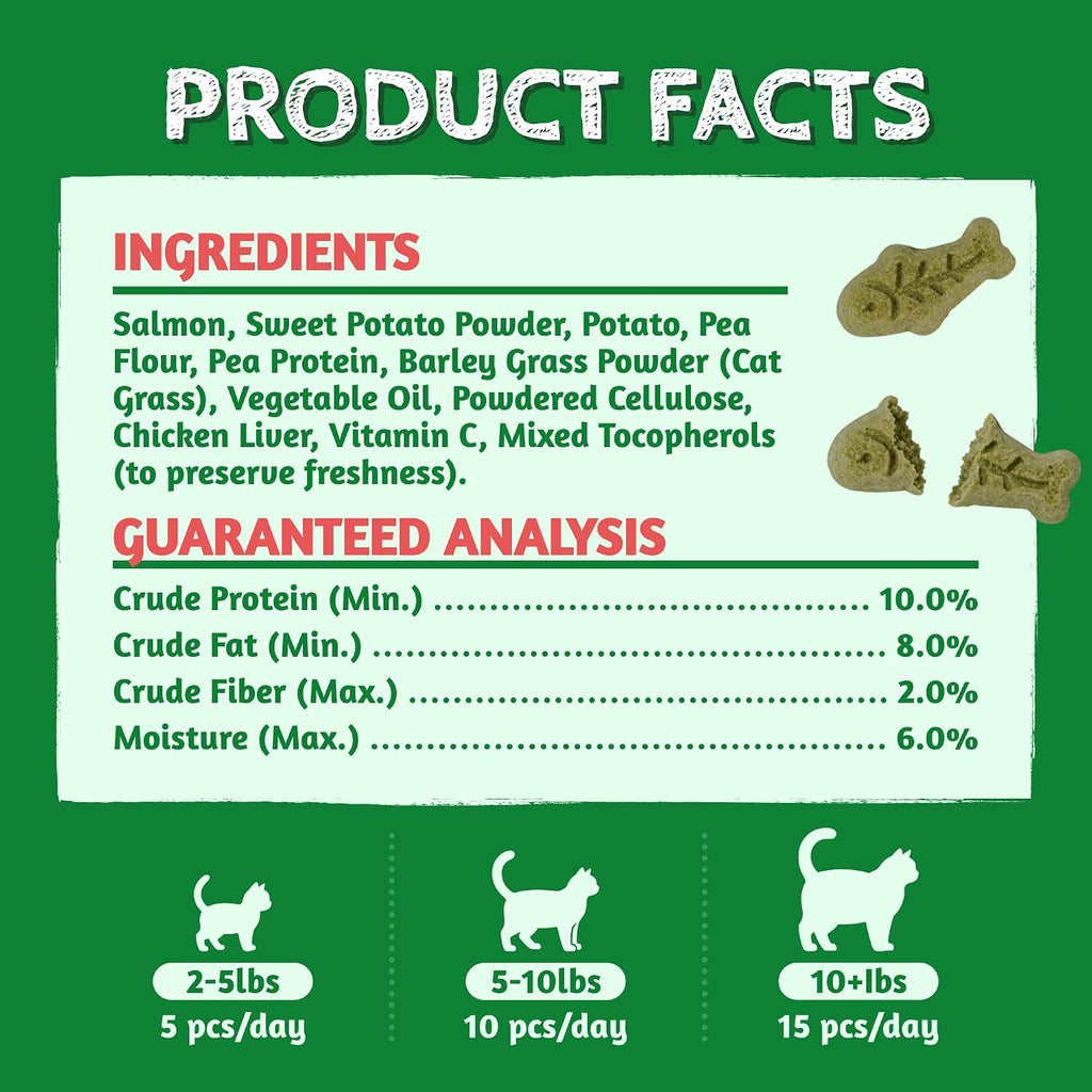 Just Try 16 oz Feline Grass Treats Salmon Flavor Hairball Treats for Cats