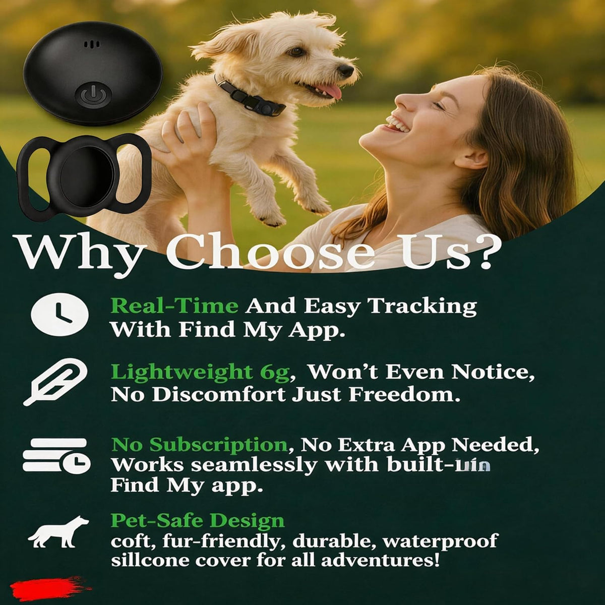 GPS Tracker for Dogs,Finder Air Tracker Tags Smart Collar with Real-Time Location - Pet Location Tracker with Holder, Works with iOS Find My【Apple MFi Certified】 , Ultra-Slim, IP68 Waterproof