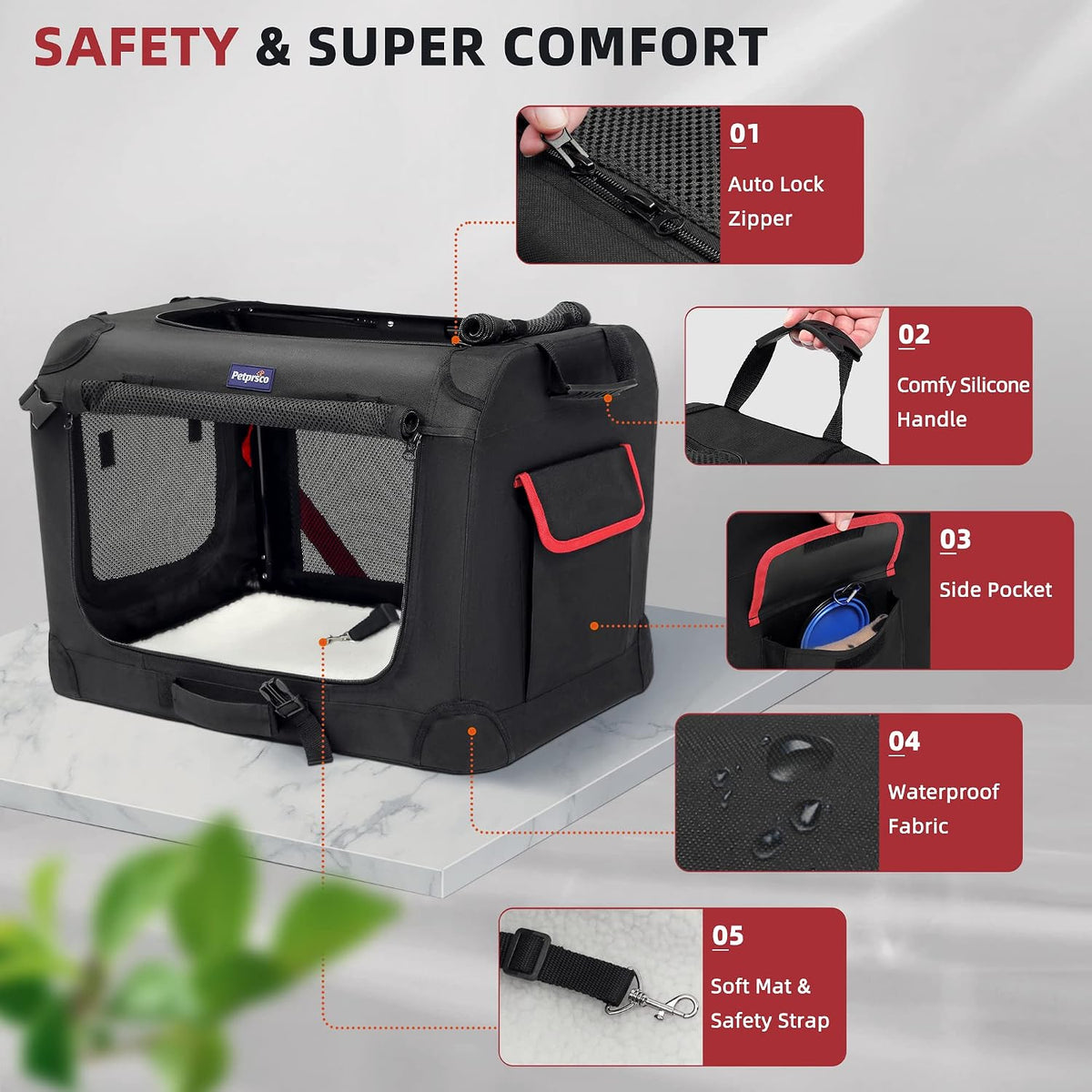 Petprsco Large Cat Carrier for 2 Cats/Small Dogs 24"x17"x17" for Car Travel