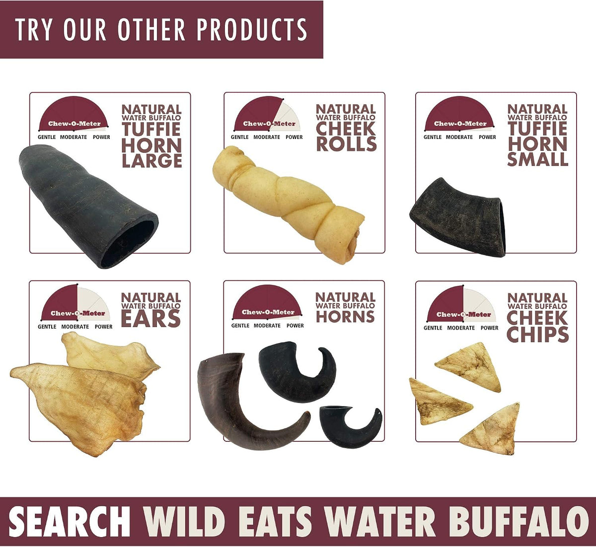 Wild Eats Water Buffalo Retriever Style Cheek Rolls Dog Chews, Pack of 5, 1.05lbs, for All Dog Breeds