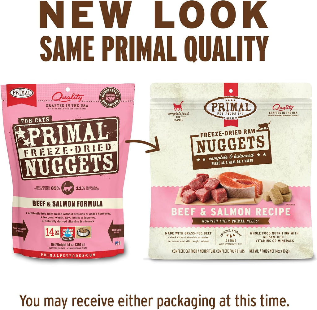 Primal Freeze Dried Raw Cat Food Nuggets, Beef & Salmon, 14 oz
