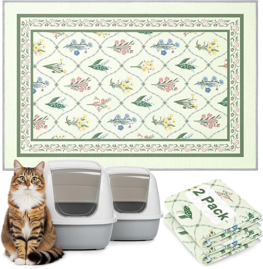 Bienbee Cat Litter Mat, 2 Pack 33" x 22" Machine Washable for Litter Boxes | Cat Litter Rug with Waterproof Backing, Non-Slip Grip and Soft On Kitty Paws to Catch Litter and Protect Floor